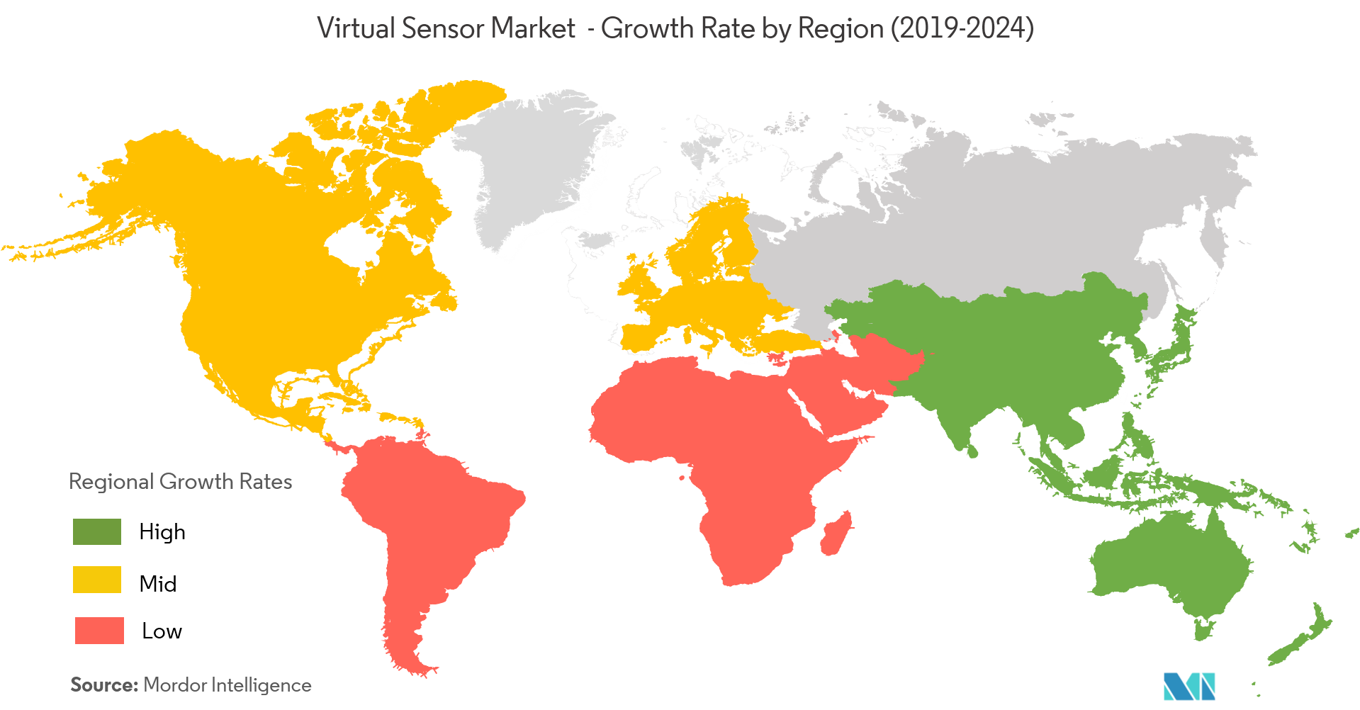 Marché des capteurs virtuels – Taux de croissance par région (2019-2024)